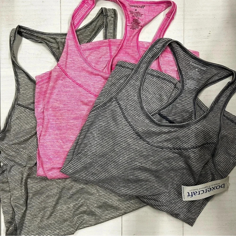 Boxercraft Womens Medium Racerback Tank Pink Navy Granite Lot of 3 NWT